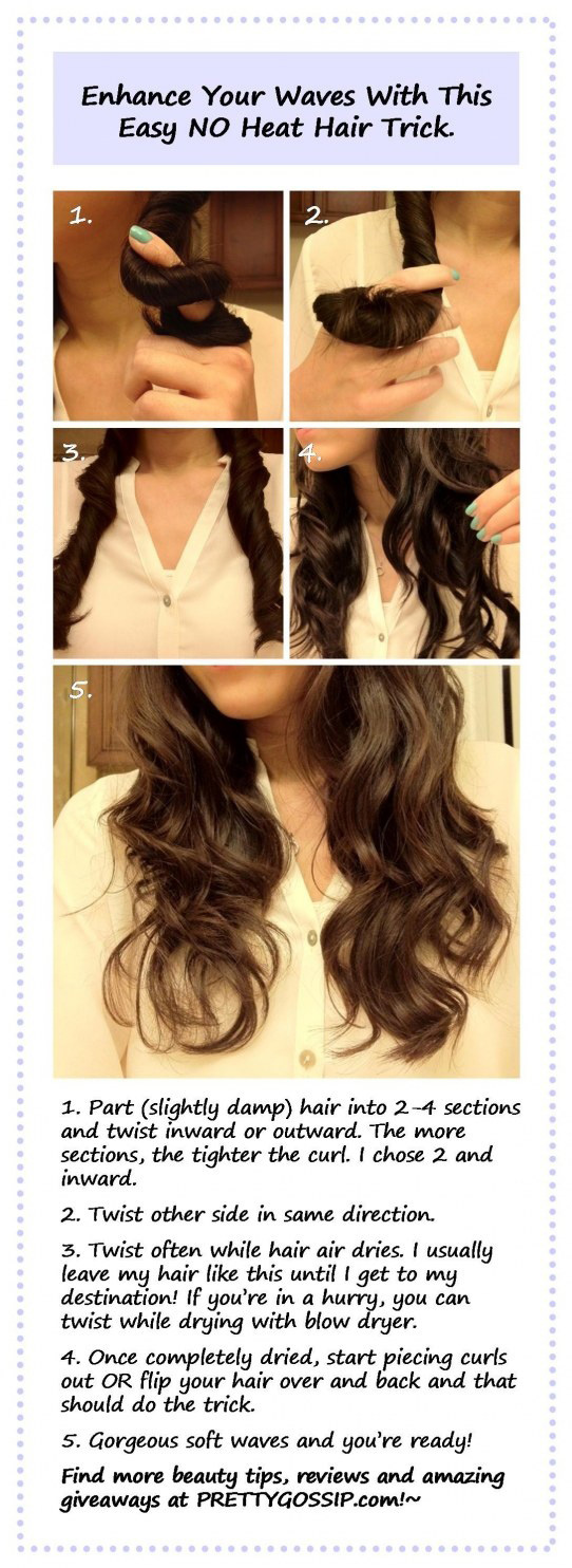 Twist your hair into sections for light curls or waves