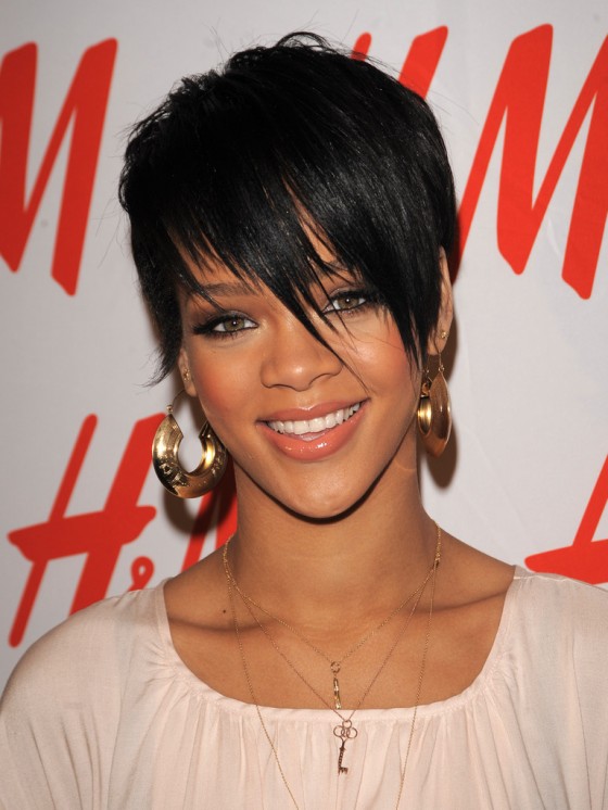 Rihanna, short hairstyle with fringes