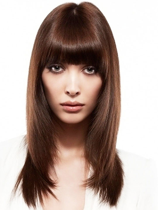 Long straight hairstyle with bangs