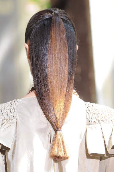 Half up long straight hairstyle