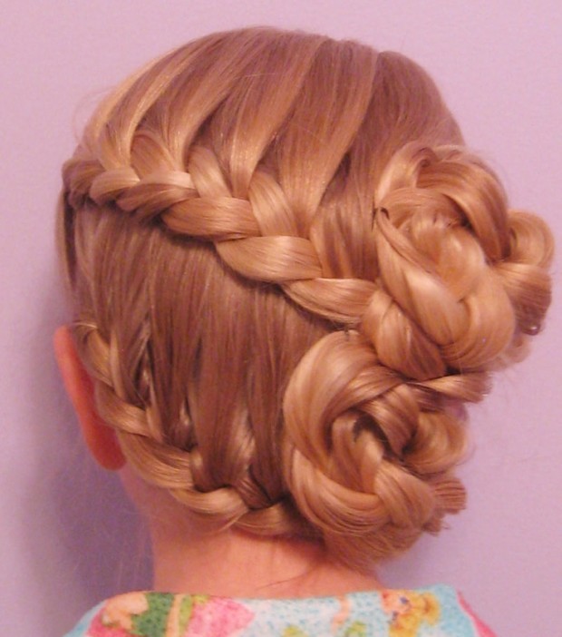 Braided bun hairstyle for little girls over
