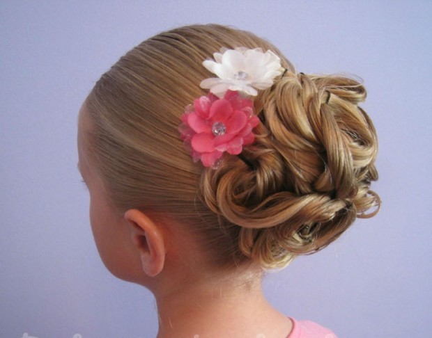 Twisted bun hairstyle for little girls over