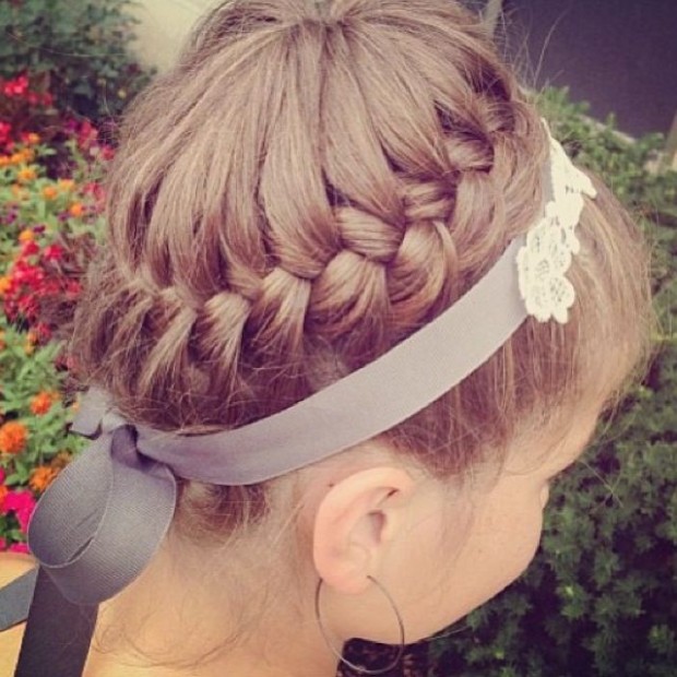 Braided crown hairstyle for little girls over