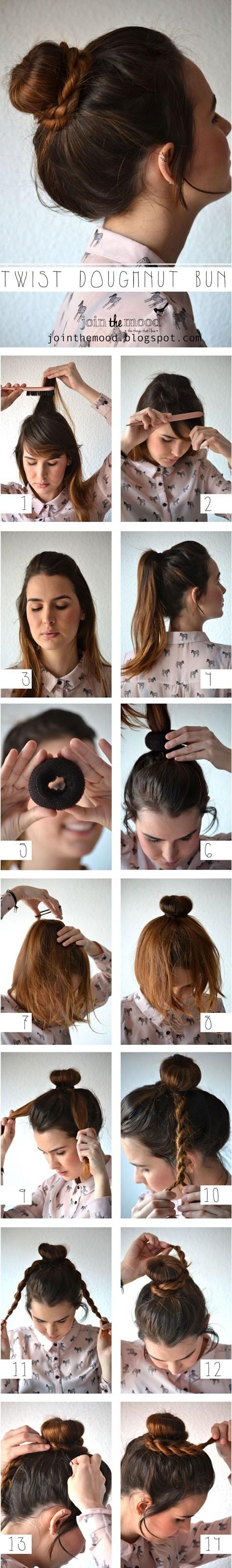 DIY Twist Donut Bun Hairstyle Over