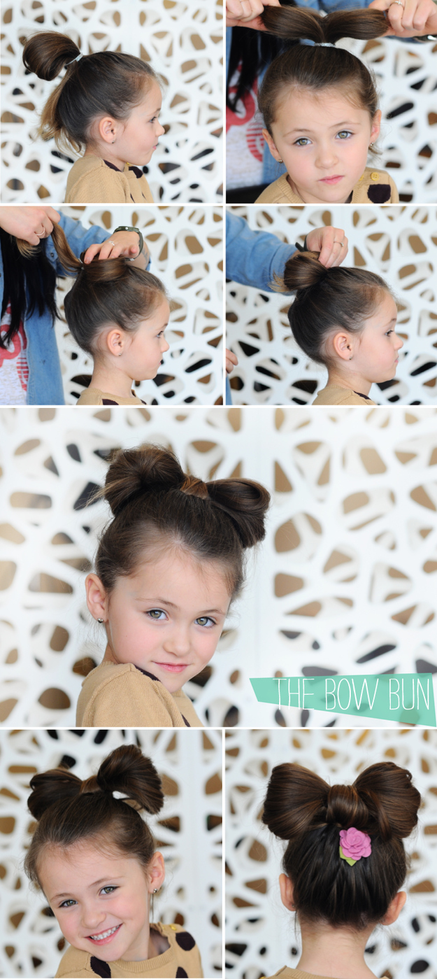 Bun bow hairstyle for your daughter over