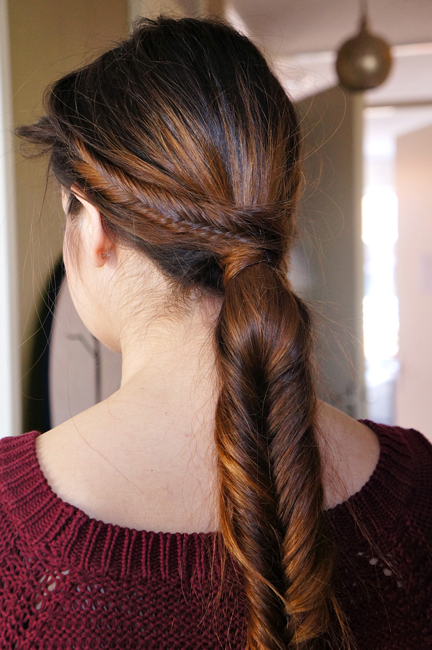 Braided ponytail over for elegant hairstyle