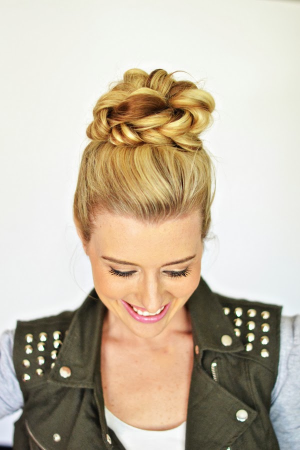 Fishtail top knot over