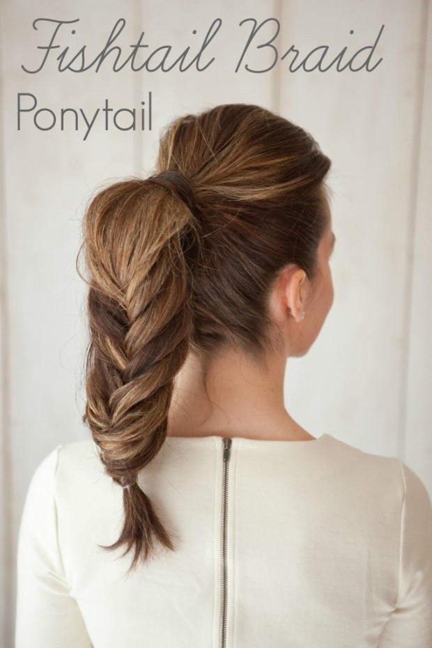 Fishtail braid ponytail over