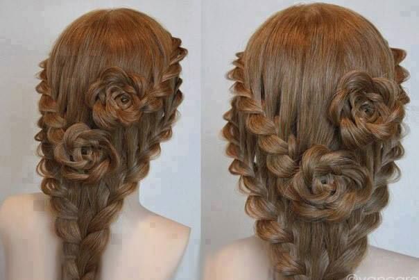 Lace braid roses for long hair over