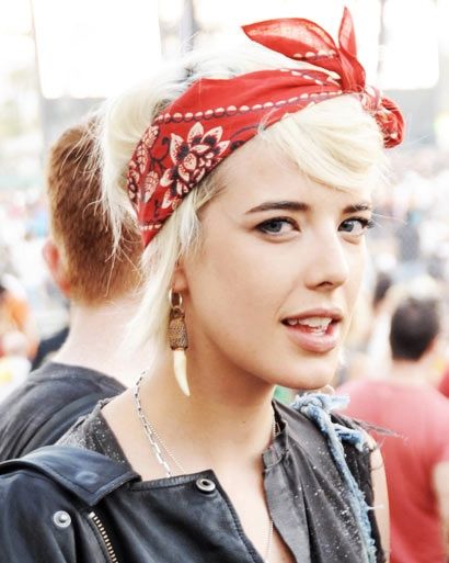 Blond hair with a red headscarf
