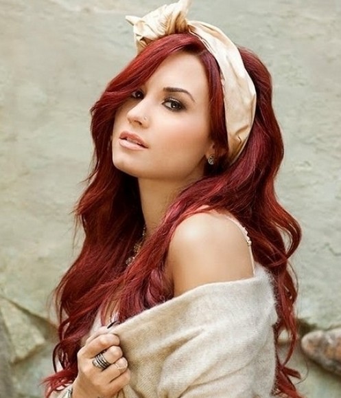 Long red hair with a headscarf