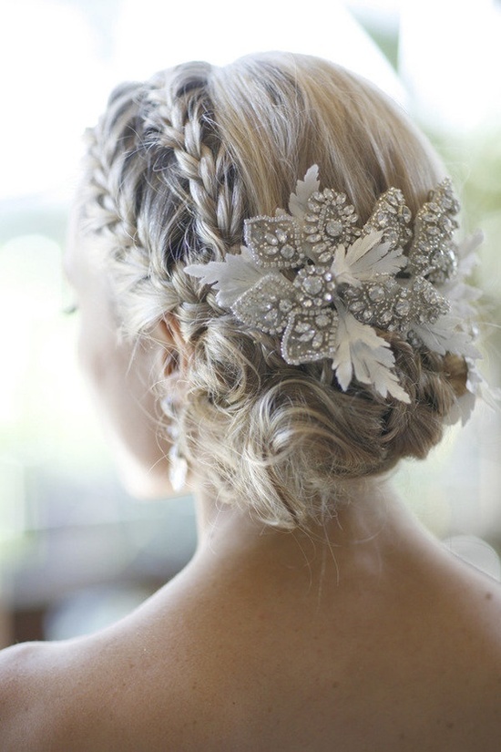 Braided hairstyle with floral accessories