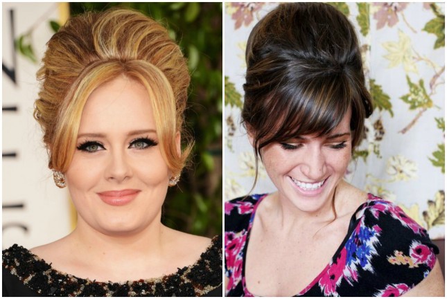 Celebrity-inspired hairstyle: Adele-Beehive with side bangs or side sweep bangs