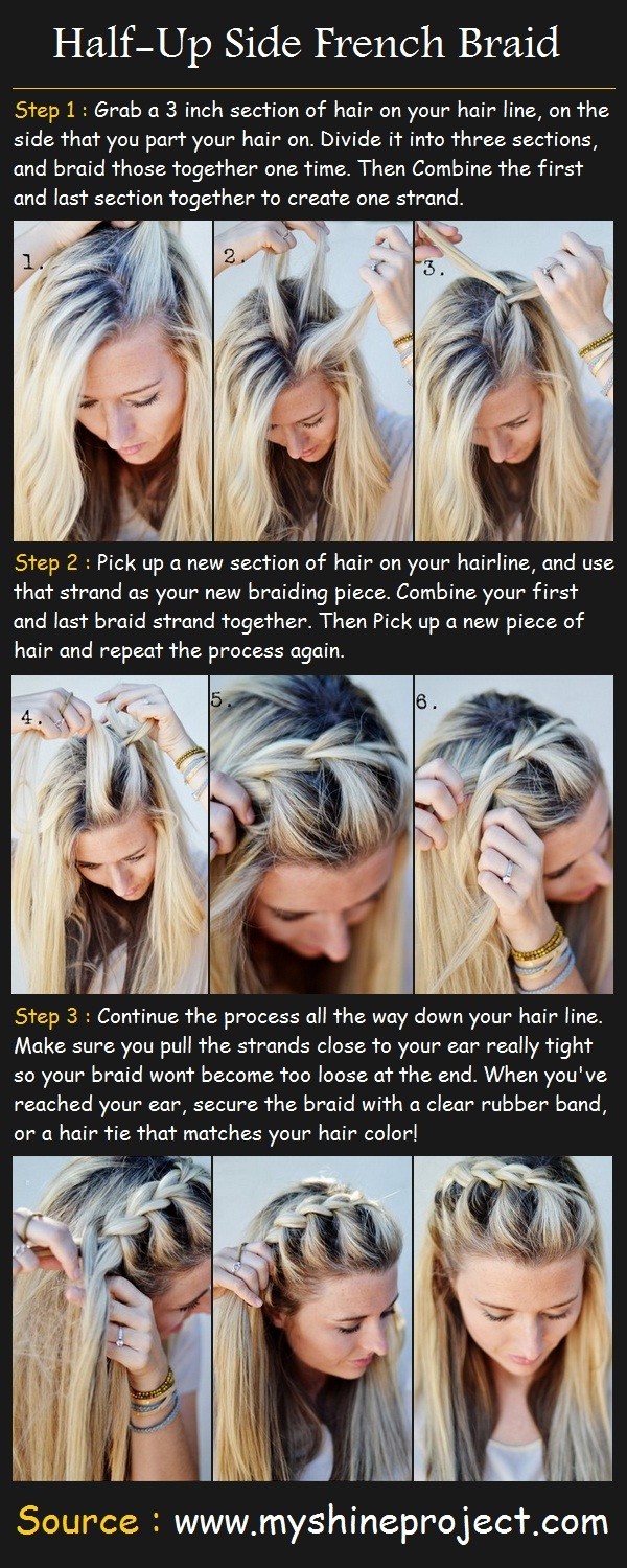 15 Tutorial for braided bangs: Half-up Side French Braid