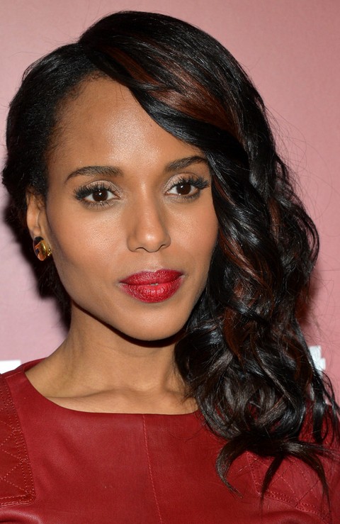 Kerry Washington Hairstyles: Sideways Swept Curls