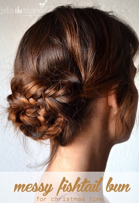 20 tutorials on braided hairstyles: Messy Fishtail Bun