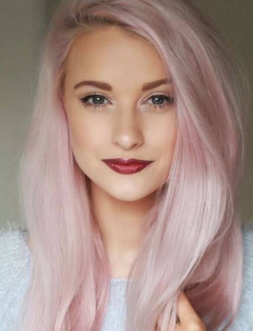 Long straight light pink hairstyle
