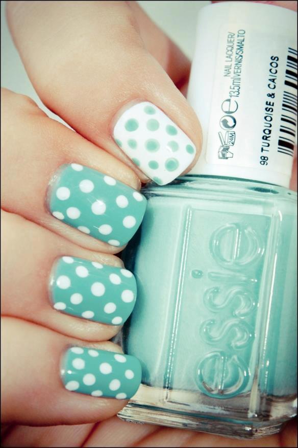 Baby blue dotted nail design