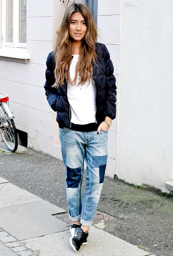 Patchwork jeans outfit