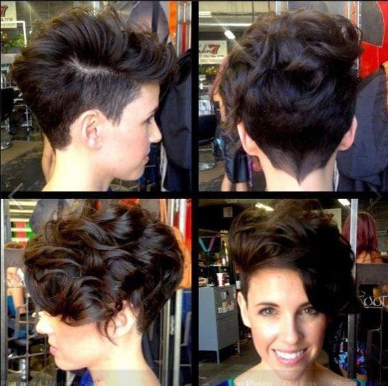 Side swept curly pixie hairstyle