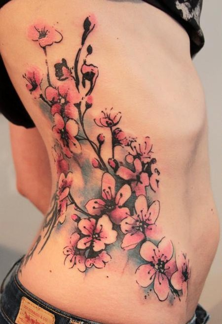 Girls Cherry Tattoos Designs: Cherry blossom tattoos on the body side