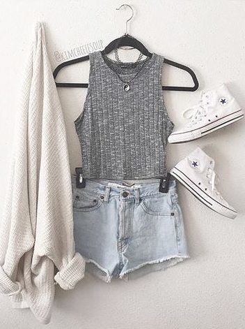 Gray vest and shorts over