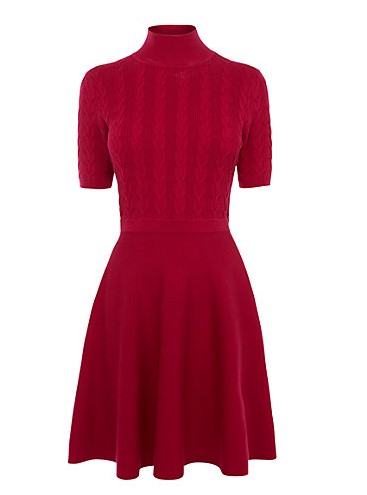Oasis Cable Polo Turtleneck Dress, Bright Pink