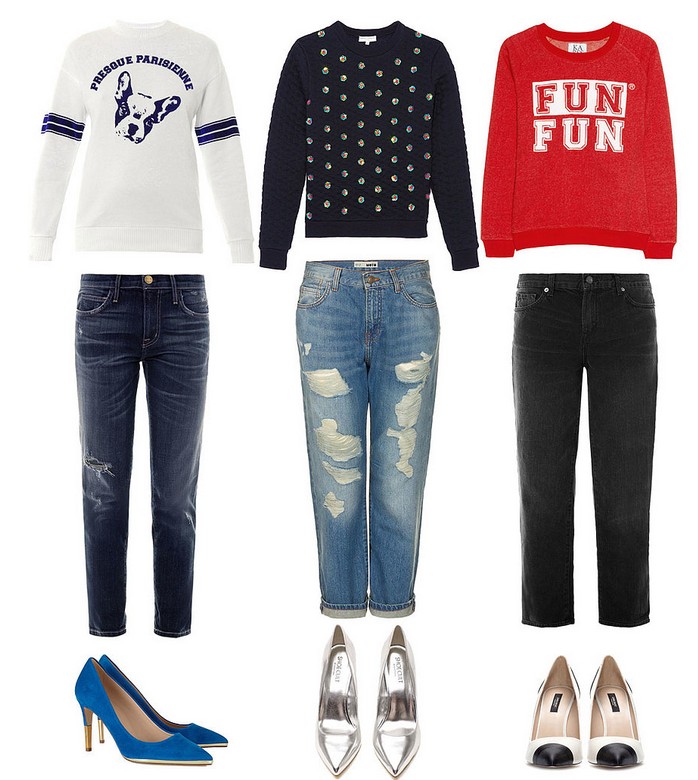 Sweatshirts + boyfriend jeans outfits trend for spring 2014