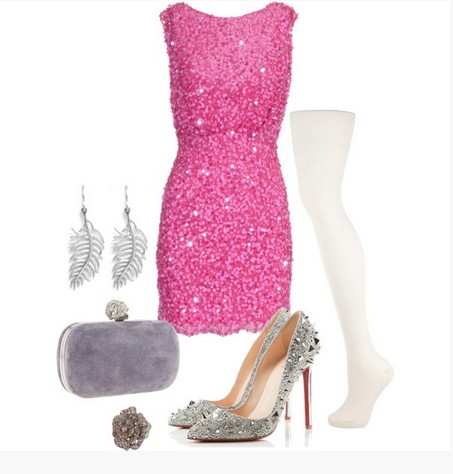 A light pink combination for the New Year look, sequin coset dress with sequin pumps