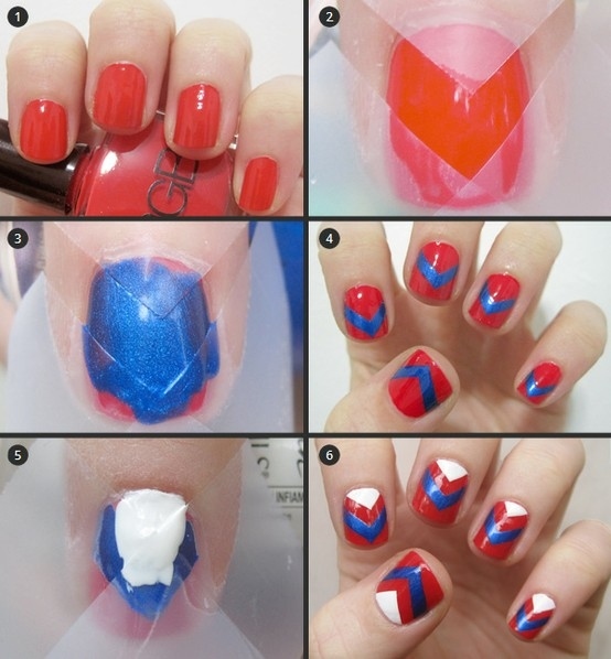 Red, blue and white nails