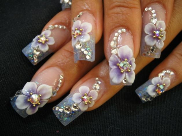Purple 3d flowers by calgelamerica from Nail Art Gallery | 3d nail .