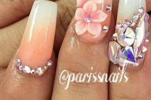 Pink pastel rhinestone ombre floral nailart flower nails design .