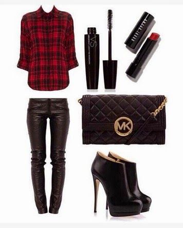 Casual Plaid Outfit, plaid shirt, scalf, Skinnies Plaid-Outfit-Red .