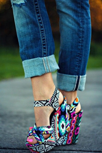 shoes, cute, accessories, tribal pattern, print, heels, cute high .