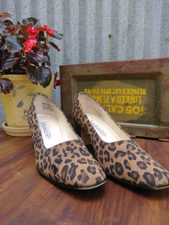 80s vintage leopard print heels Stuart Madeline brand size 7 | Et