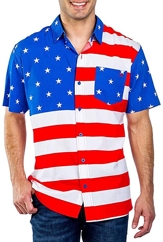 Amazon.com: American Flag Print Shirt for Men Forthery Summer New .