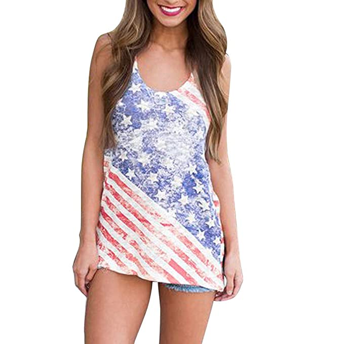 Smdoxi Summer Short Sleeve Vest Top American Flag Print .
