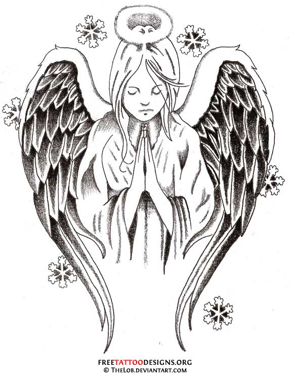 Classic Black Ink Angel Tattoo Desi