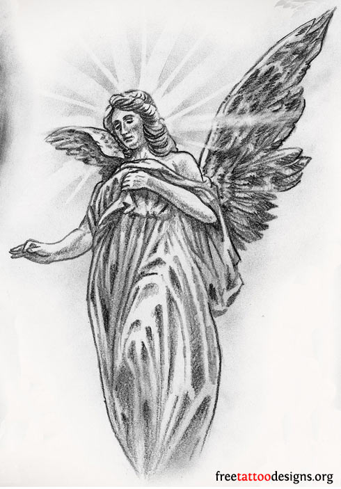 Nice Grey Angel Tattoo Design Samp