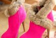 Airfourwomen boots Flock + Rabbit Thin Heels High Boots for women .