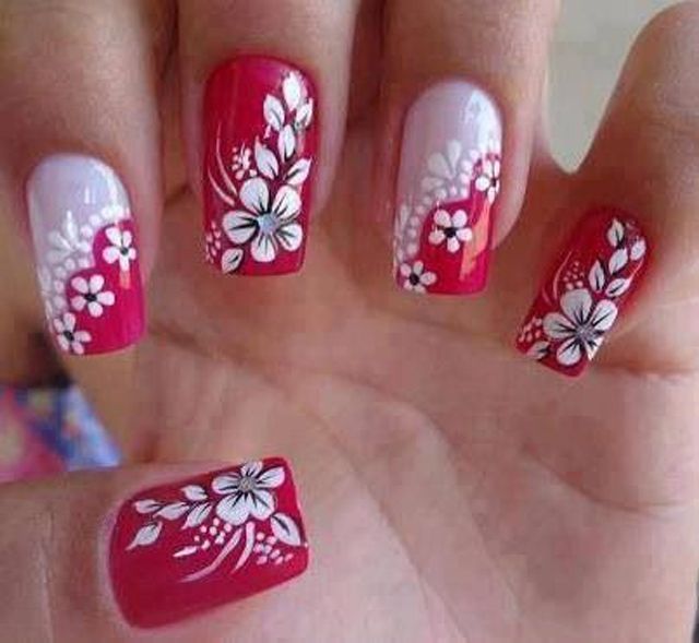 easy-flower-nail-art-for-spring-flower-red-white | Nail art .