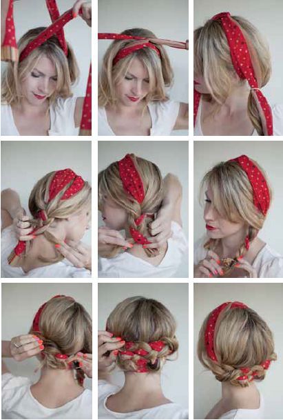 The Many Uses of a Scarf | Scarf hairstyles, Medium hair styles .