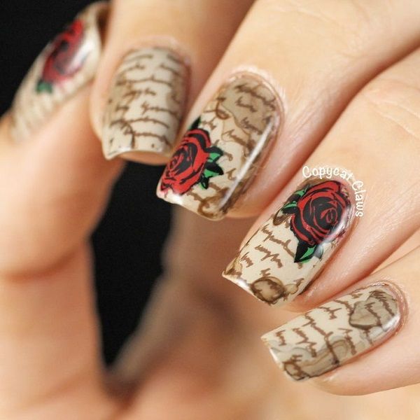 50 Rose Nail Art Design Ideas | Vintage nails, Rose nails, Rose .