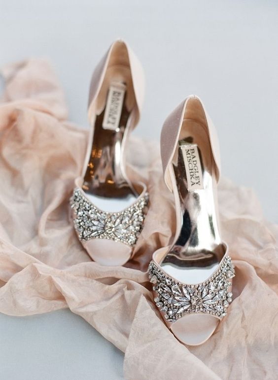 Picture Of blush peep toe wedding shoes with a heavily embellished .