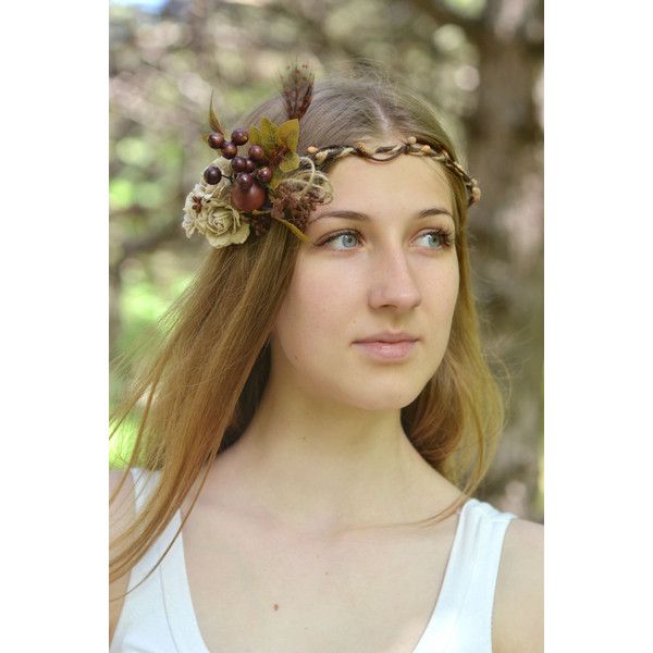 Brown Flower crown Burlap head wreath Boho hair accessory acorn .