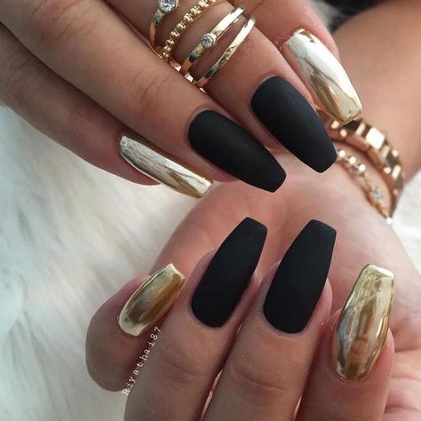 The Best French Black and Gold Nails Designs | Metallic nails .
