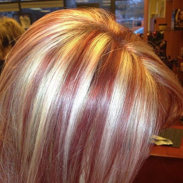 Bright Red Highlights In Blonde Hair. (With images) | Red blonde .