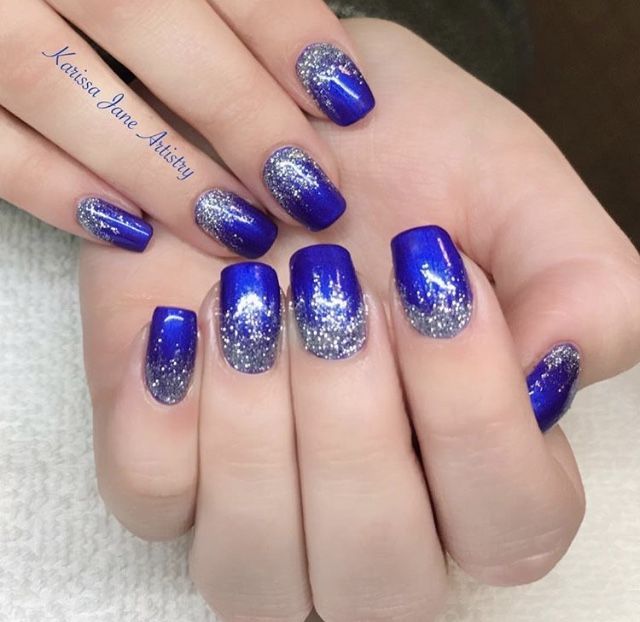 Blue and silver gel nails | Blue and silver nails, Blue nail .
