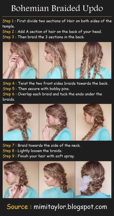 Bohemian Braided Updo | Bohemian braids, Hair tutorial, Braided up