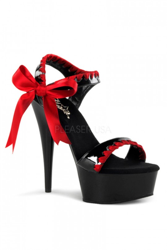 Black Red Patent Satin Bow Tie Platform Heels Heel Shoes online .